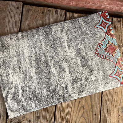 159 Large Notepad Cover - Grey Brindle w/ Patriot Laredo-Large Notepad Cover-Western-Cowhide-Bags-Handmade-Products-Gifts-Dancing Cactus Designs