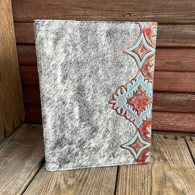 159 Large Notepad Cover - Grey Brindle w/ Patriot Laredo-Large Notepad Cover-Western-Cowhide-Bags-Handmade-Products-Gifts-Dancing Cactus Designs
