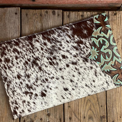 160 Large Notepad Cover - Longhorn w/ Turquoise Laredo-Large Notepad Cover-Western-Cowhide-Bags-Handmade-Products-Gifts-Dancing Cactus Designs