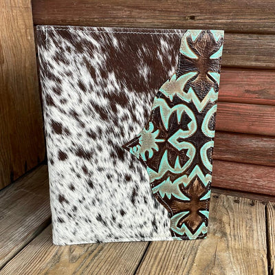 160 Large Notepad Cover - Longhorn w/ Turquoise Laredo-Large Notepad Cover-Western-Cowhide-Bags-Handmade-Products-Gifts-Dancing Cactus Designs