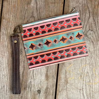 168 Make-up bag - Hot Pink Leopard w/ Western Sunset-Make-up bag-Western-Cowhide-Bags-Handmade-Products-Gifts-Dancing Cactus Designs