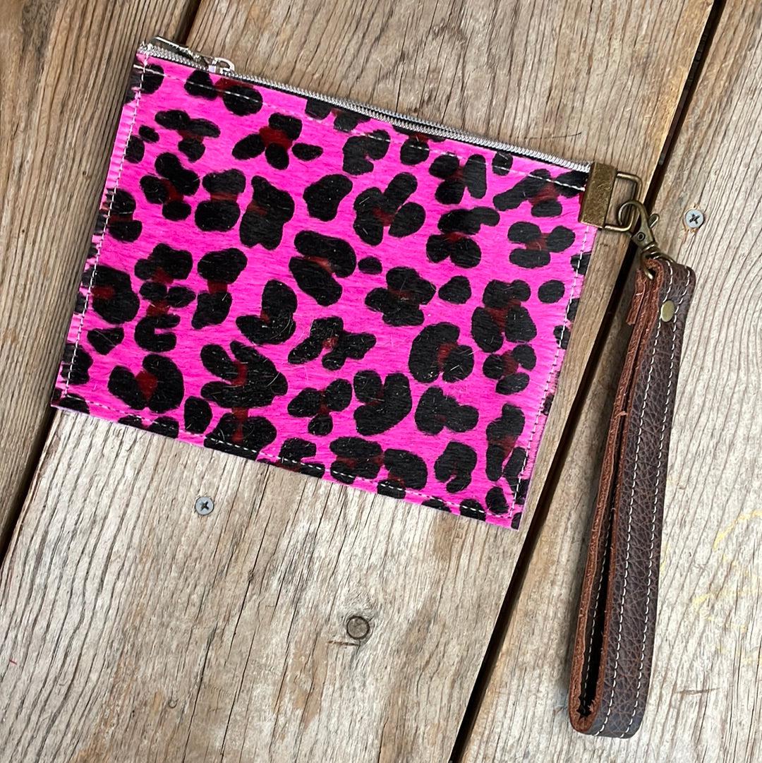 168 Make-up bag - Hot Pink Leopard w/ Western Sunset-Make-up bag-Western-Cowhide-Bags-Handmade-Products-Gifts-Dancing Cactus Designs
