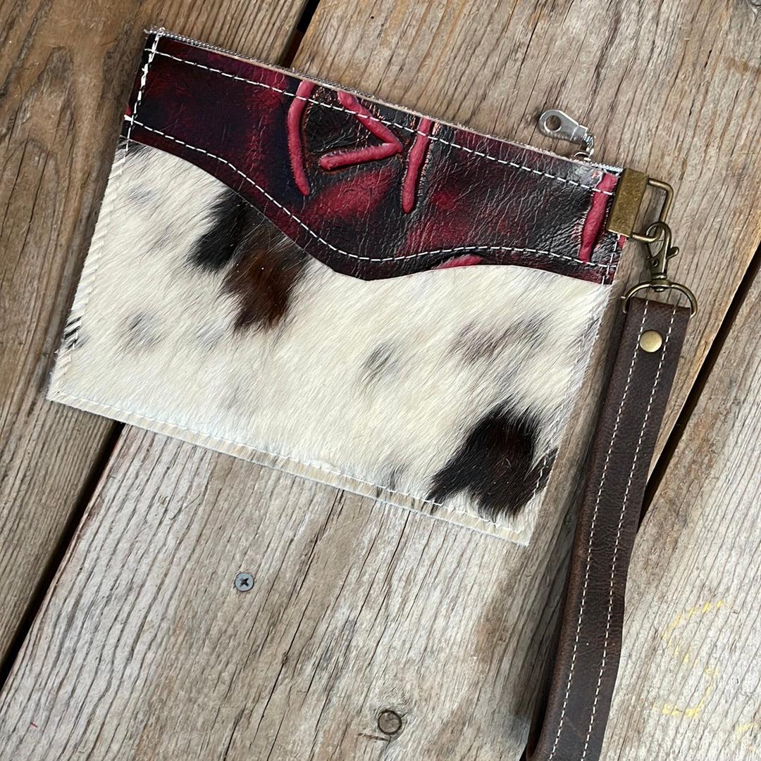169 Make-up bag - Tricolor w/ Red Brands-Make-up bag-Western-Cowhide-Bags-Handmade-Products-Gifts-Dancing Cactus Designs