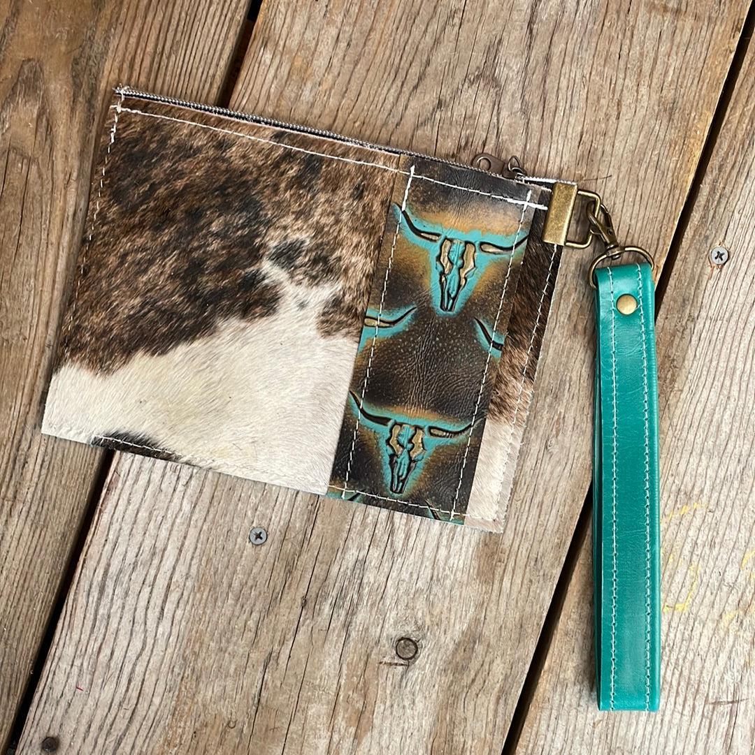 170 Make-up bag - Tricolor w/ Patina Skulls-Make-up bag-Western-Cowhide-Bags-Handmade-Products-Gifts-Dancing Cactus Designs