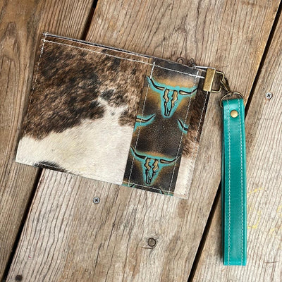 170 Make-up bag - Tricolor w/ Patina Skulls-Make-up bag-Western-Cowhide-Bags-Handmade-Products-Gifts-Dancing Cactus Designs