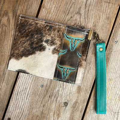 170 Make-up bag - Tricolor w/ Patina Skulls-Make-up bag-Western-Cowhide-Bags-Handmade-Products-Gifts-Dancing Cactus Designs