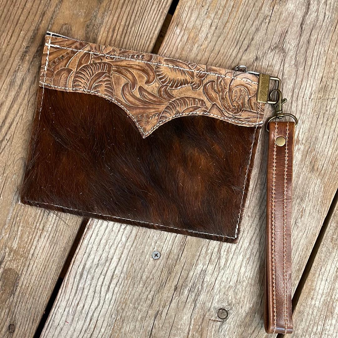 172 Make-up bag - Tricolor w/ Western Tool-Make-up bag-Western-Cowhide-Bags-Handmade-Products-Gifts-Dancing Cactus Designs