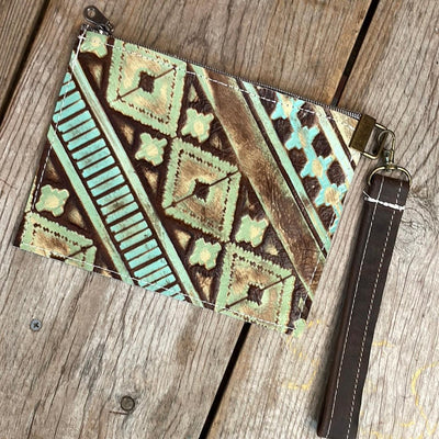 174 Make-up bag - Longhorn w/ Sage Navajo-Make-up bag-Western-Cowhide-Bags-Handmade-Products-Gifts-Dancing Cactus Designs