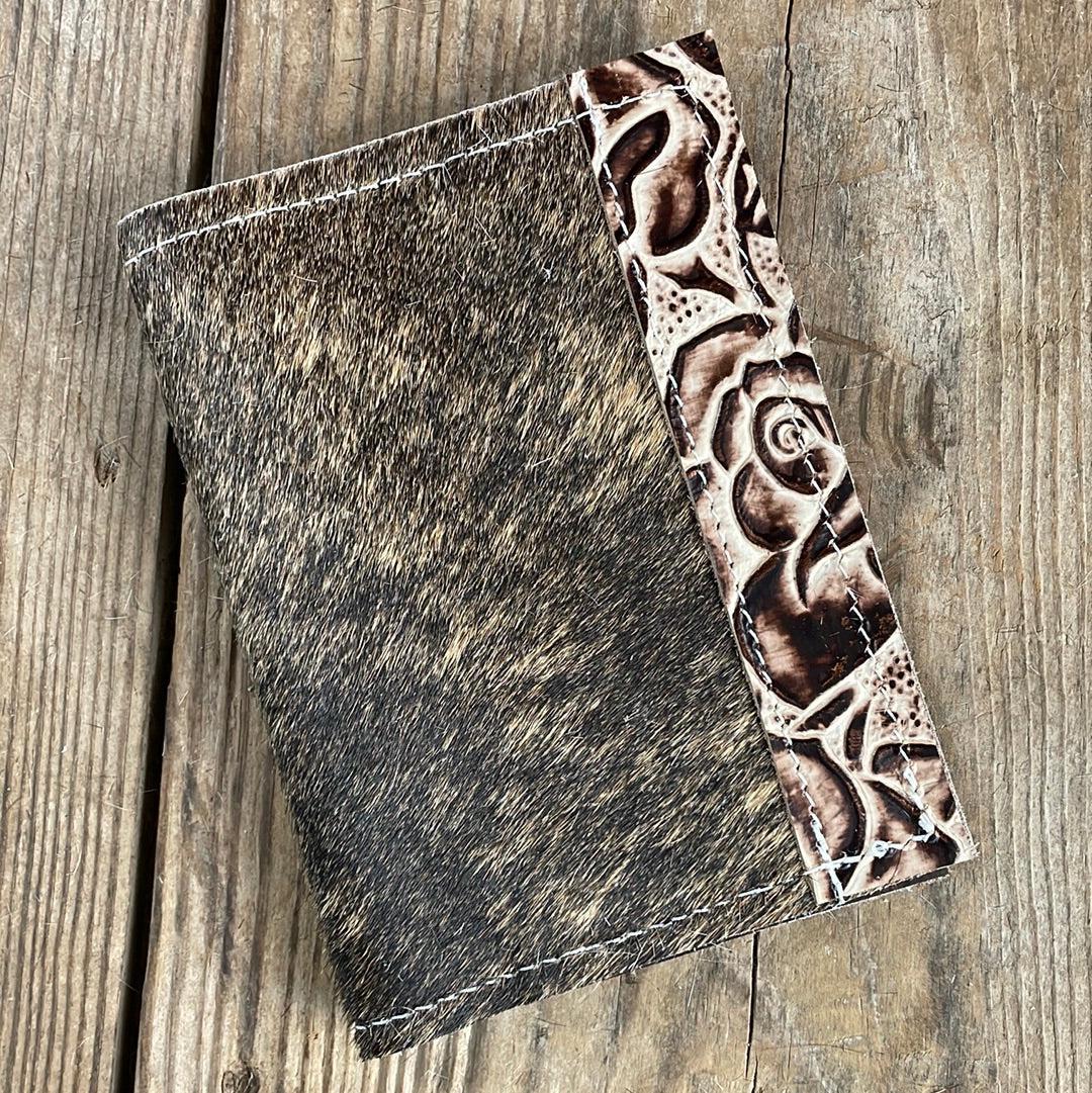 216 Passport Cover - Brindle w/ Ivory Rose-Passport Cover-Western-Cowhide-Bags-Handmade-Products-Gifts-Dancing Cactus Designs