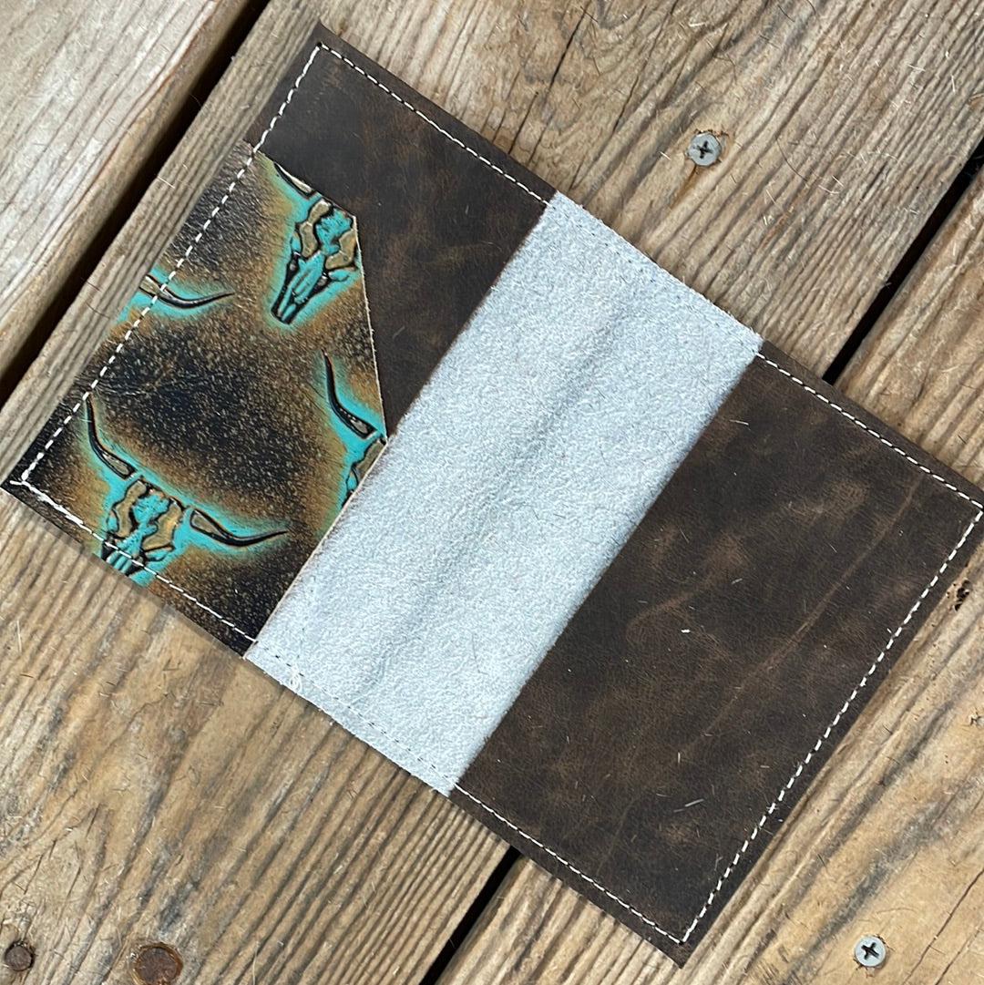 224 Passport Cover - Brindle w/ Turquoise Aztec-Passport Cover-Western-Cowhide-Bags-Handmade-Products-Gifts-Dancing Cactus Designs