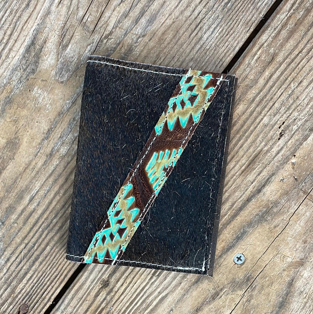 224 Passport Cover - Brindle w/ Turquoise Aztec-Passport Cover-Western-Cowhide-Bags-Handmade-Products-Gifts-Dancing Cactus Designs