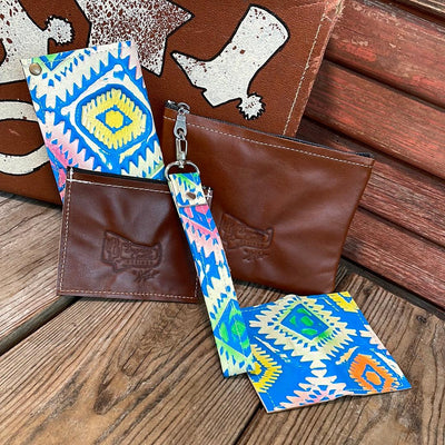 Accessory Set - w/ Neon Trip Aztec-Accessory Set-Western-Cowhide-Bags-Handmade-Products-Gifts-Dancing Cactus Designs