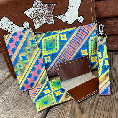 Accessory Set - w/ Neon Trip Navajo-Accessory Set-Western-Cowhide-Bags-Handmade-Products-Gifts-Dancing Cactus Designs