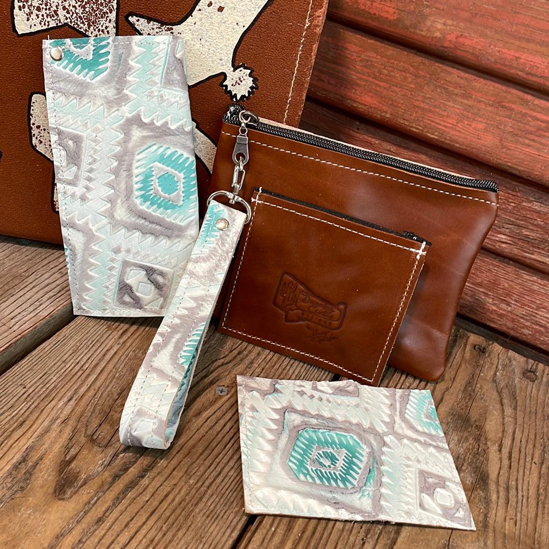 Accessory Set - w/ Turquoise Sand Aztec-Accessory Set-Western-Cowhide-Bags-Handmade-Products-Gifts-Dancing Cactus Designs