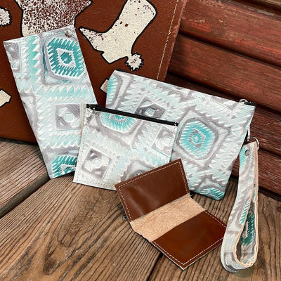Accessory Set - w/ Turquoise Sand Aztec-Accessory Set-Western-Cowhide-Bags-Handmade-Products-Gifts-Dancing Cactus Designs