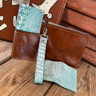 Accessory Set - w/ Turquoise Sand Croc-Accessory Set-Western-Cowhide-Bags-Handmade-Products-Gifts-Dancing Cactus Designs