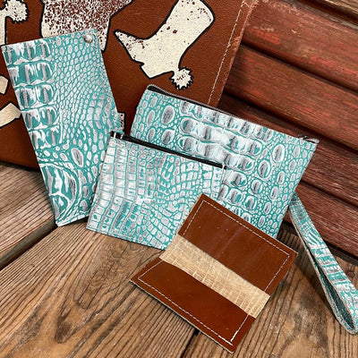 Accessory Set - w/ Turquoise Sand Croc-Accessory Set-Western-Cowhide-Bags-Handmade-Products-Gifts-Dancing Cactus Designs