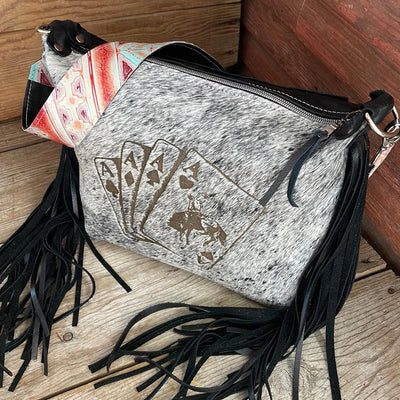 Annie - B&W Speckle w/ Bucking Aces Design-Annie-Western-Cowhide-Bags-Handmade-Products-Gifts-Dancing Cactus Designs
