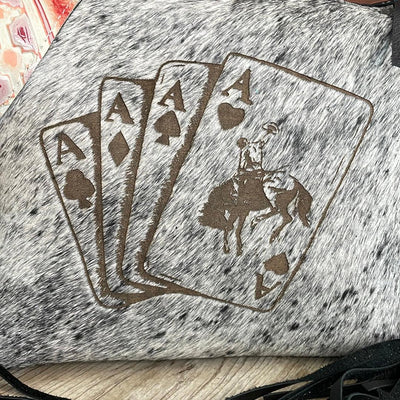 Annie - B&W Speckle w/ Bucking Aces Design-Annie-Western-Cowhide-Bags-Handmade-Products-Gifts-Dancing Cactus Designs