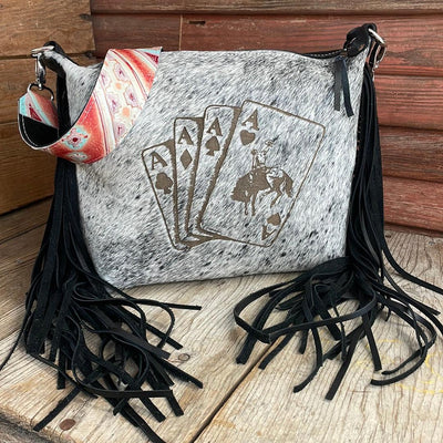 Annie - B&W Speckle w/ Bucking Aces Design-Annie-Western-Cowhide-Bags-Handmade-Products-Gifts-Dancing Cactus Designs