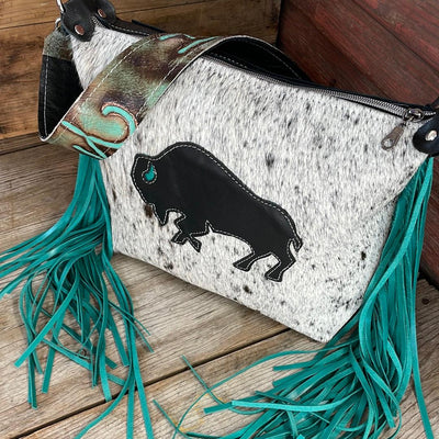Annie - B&W Speckle w/ Buffalo Design-Annie-Western-Cowhide-Bags-Handmade-Products-Gifts-Dancing Cactus Designs