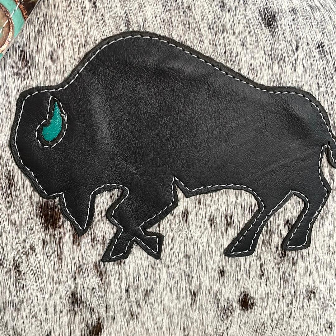 Annie - B&W Speckle w/ Buffalo Design-Annie-Western-Cowhide-Bags-Handmade-Products-Gifts-Dancing Cactus Designs