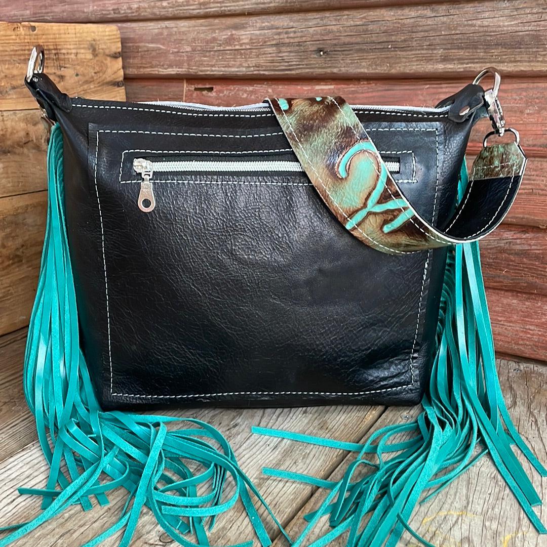 Annie - B&W Speckle w/ Buffalo Design-Annie-Western-Cowhide-Bags-Handmade-Products-Gifts-Dancing Cactus Designs