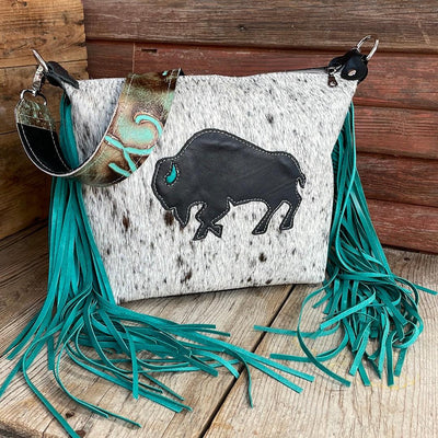 Annie - B&W Speckle w/ Buffalo Design-Annie-Western-Cowhide-Bags-Handmade-Products-Gifts-Dancing Cactus Designs
