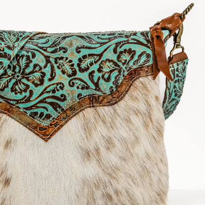 Annie - Fuzzy Longhorn w/ Turquoise Tool-Annie-Western-Cowhide-Bags-Handmade-Products-Gifts-Dancing Cactus Designs
