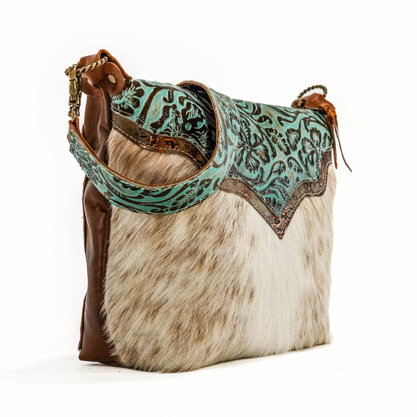 Annie - Fuzzy Longhorn w/ Turquoise Tool-Annie-Western-Cowhide-Bags-Handmade-Products-Gifts-Dancing Cactus Designs