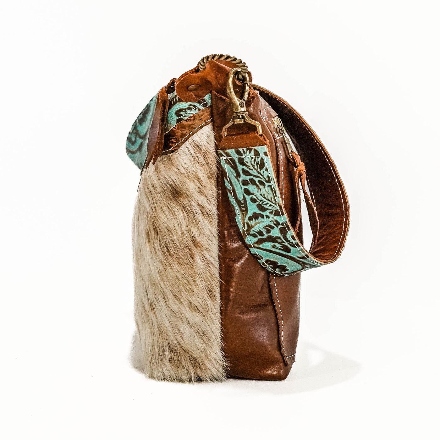 Annie - Fuzzy Longhorn w/ Turquoise Tool-Annie-Western-Cowhide-Bags-Handmade-Products-Gifts-Dancing Cactus Designs