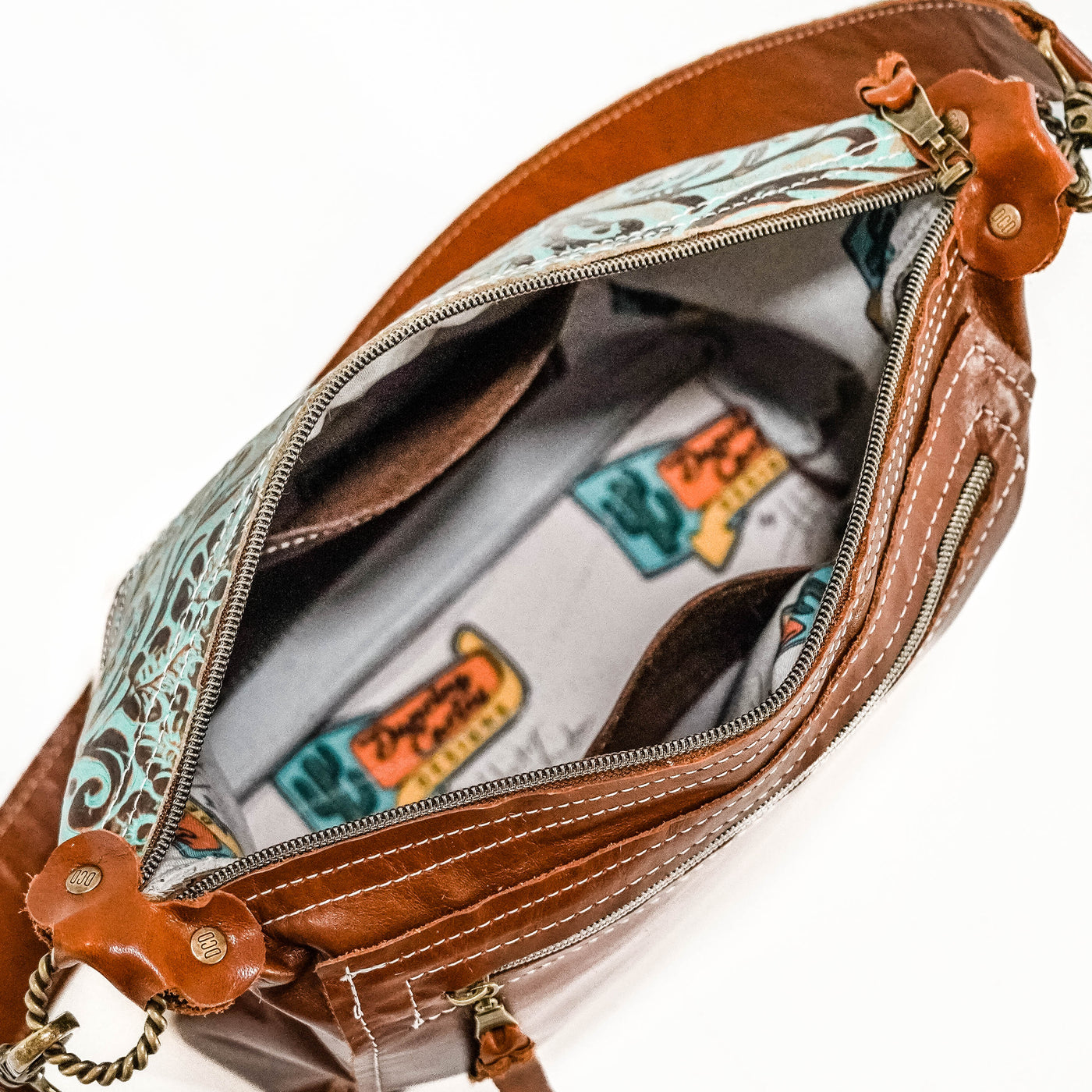 Annie - Fuzzy Longhorn w/ Turquoise Tool-Annie-Western-Cowhide-Bags-Handmade-Products-Gifts-Dancing Cactus Designs
