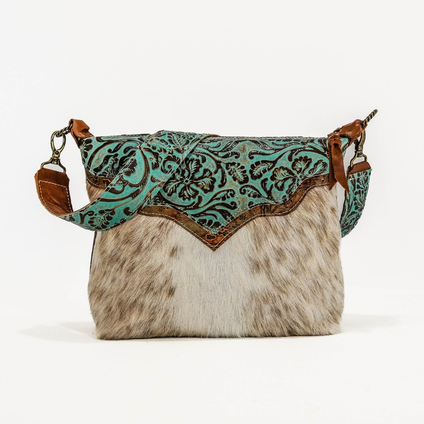 Annie - Fuzzy Longhorn w/ Turquoise Tool-Annie-Western-Cowhide-Bags-Handmade-Products-Gifts-Dancing Cactus Designs
