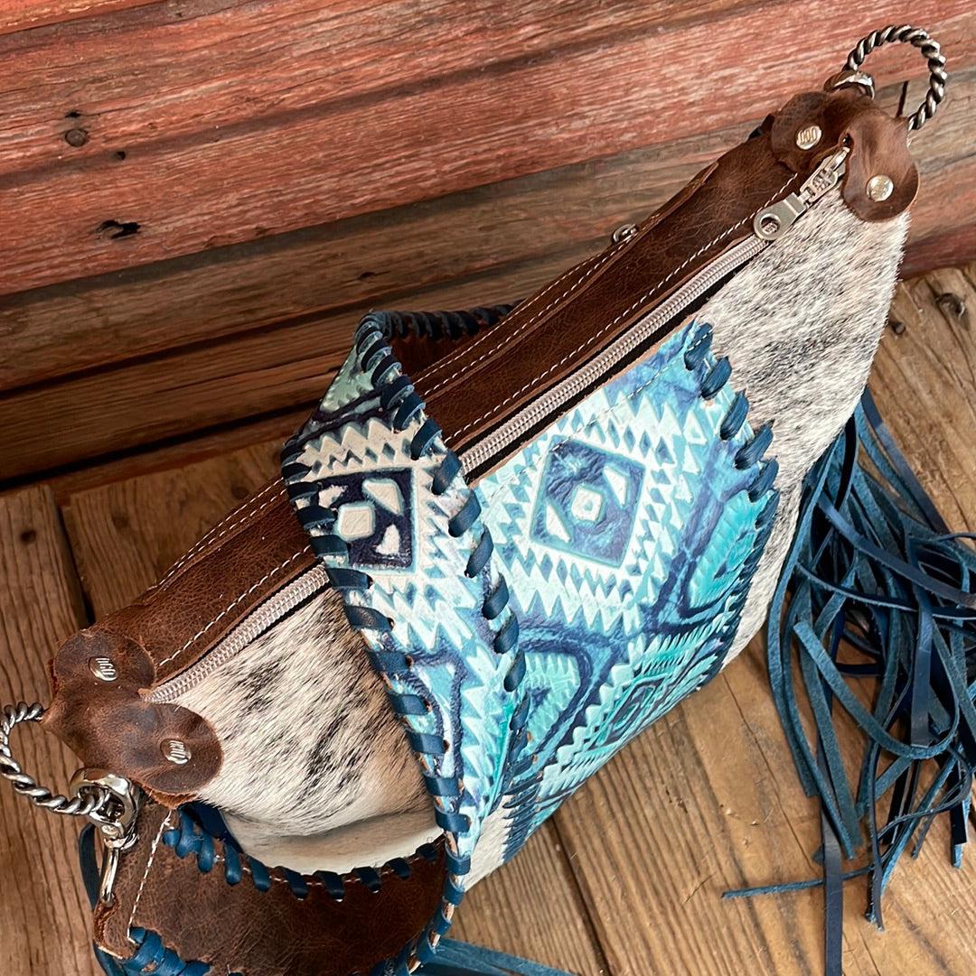 Annie - Grey Brindle w/ Glacier Park Aztec-Annie-Western-Cowhide-Bags-Handmade-Products-Gifts-Dancing Cactus Designs