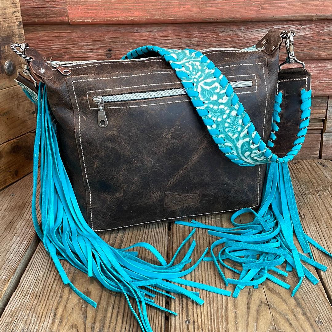 Annie - Grey Brindle w/ Turquoise Sand Tool-Annie-Western-Cowhide-Bags-Handmade-Products-Gifts-Dancing Cactus Designs