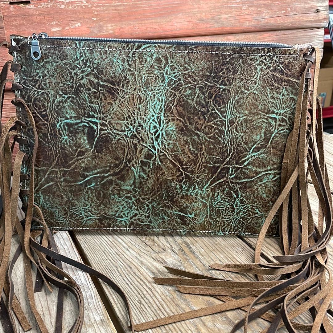 Carly - Patina Leather w/ Sage Navajo-Carly-Western-Cowhide-Bags-Handmade-Products-Gifts-Dancing Cactus Designs