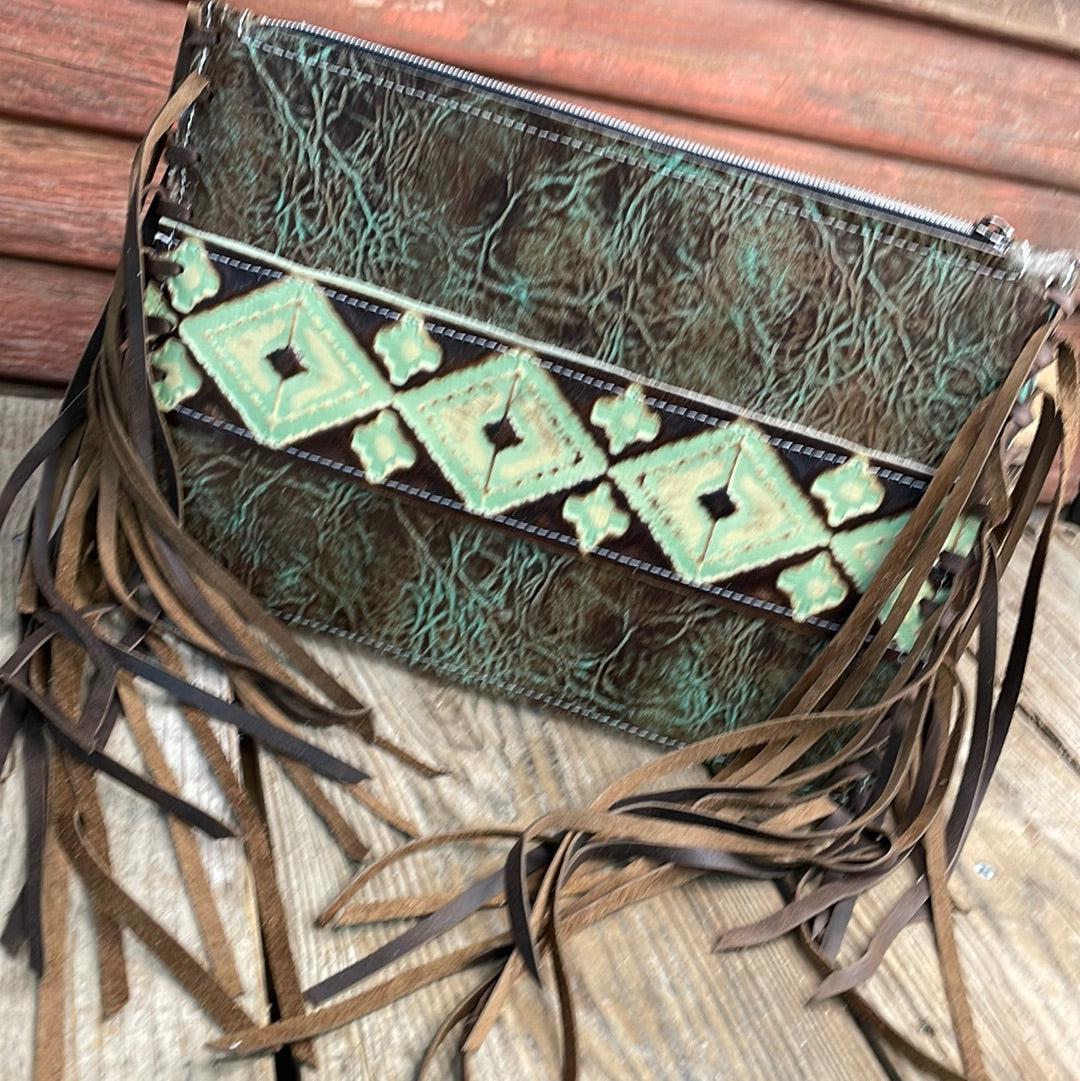 Carly - Patina Leather w/ Sage Navajo-Carly-Western-Cowhide-Bags-Handmade-Products-Gifts-Dancing Cactus Designs