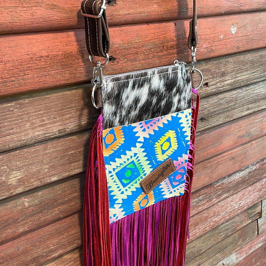 Carrie - Black & White w/ Neon Trip Navajo w/ Wrangler Patch-Carrie-Western-Cowhide-Bags-Handmade-Products-Gifts-Dancing Cactus Designs