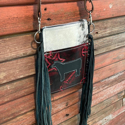 Carrie - Black & White w/ Red Brands w/ Cow-Carrie-Western-Cowhide-Bags-Handmade-Products-Gifts-Dancing Cactus Designs