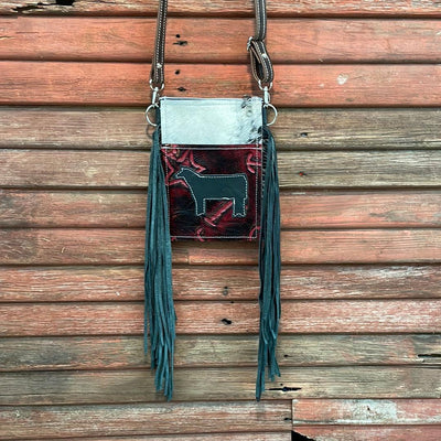 Carrie - Black & White w/ Red Brands w/ Cow-Carrie-Western-Cowhide-Bags-Handmade-Products-Gifts-Dancing Cactus Designs