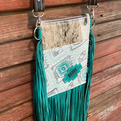 Carrie - Black & White w/ Turquoise Sand Aztec w/ Rodeo Junkie-Carrie-Western-Cowhide-Bags-Handmade-Products-Gifts-Dancing Cactus Designs