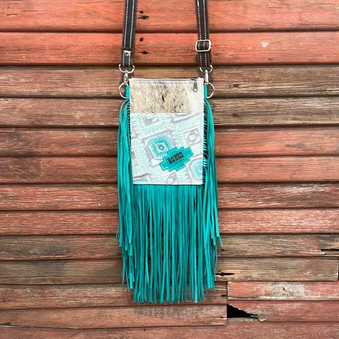 Carrie - Black & White w/ Turquoise Sand Aztec w/ Rodeo Junkie-Carrie-Western-Cowhide-Bags-Handmade-Products-Gifts-Dancing Cactus Designs