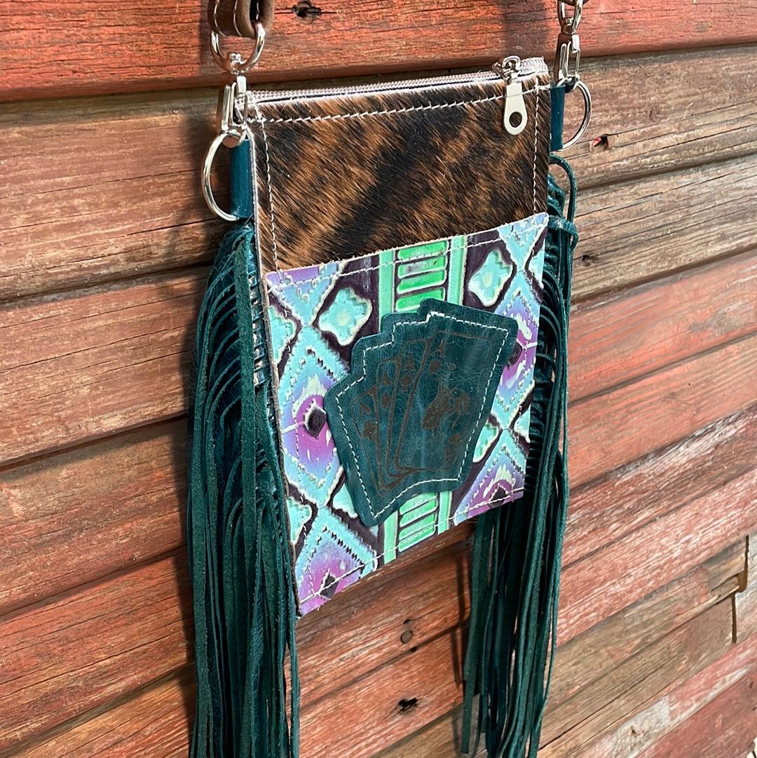 Carrie - Brindle w/ 90"s Party Navajo w/ bucking aces-Carrie-Western-Cowhide-Bags-Handmade-Products-Gifts-Dancing Cactus Designs