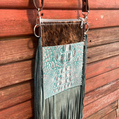Carrie - Brindle w/ Turquoise Sand Croc-Carrie-Western-Cowhide-Bags-Handmade-Products-Gifts-Dancing Cactus Designs
