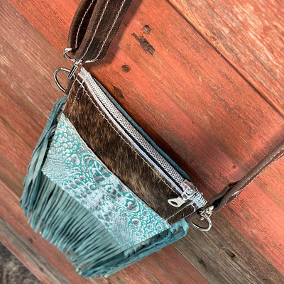 Carrie - Brindle w/ Turquoise Sand Croc-Carrie-Western-Cowhide-Bags-Handmade-Products-Gifts-Dancing Cactus Designs