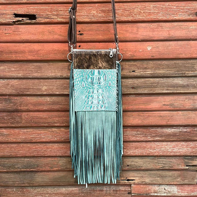 Carrie - Brindle w/ Turquoise Sand Croc-Carrie-Western-Cowhide-Bags-Handmade-Products-Gifts-Dancing Cactus Designs