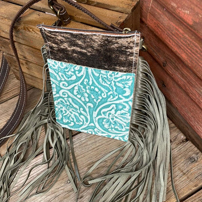 Carrie - Brindle w/ Turquoise Sand Tool-Carrie-Western-Cowhide-Bags-Handmade-Products-Gifts-Dancing Cactus Designs