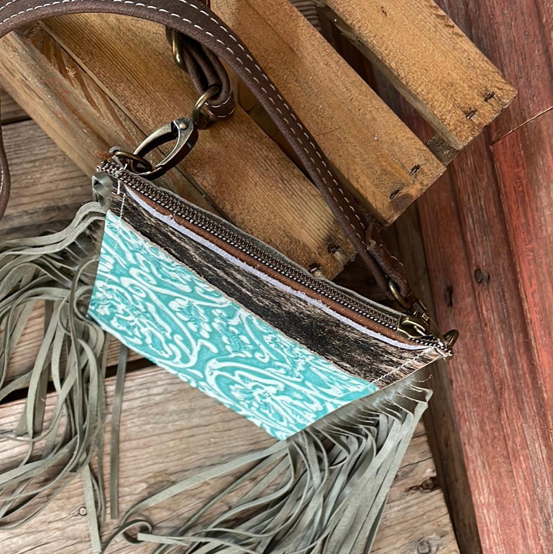 Carrie - Brindle w/ Turquoise Sand Tool-Carrie-Western-Cowhide-Bags-Handmade-Products-Gifts-Dancing Cactus Designs