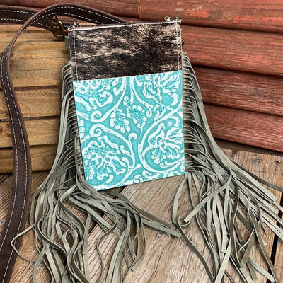 Carrie - Brindle w/ Turquoise Sand Tool-Carrie-Western-Cowhide-Bags-Handmade-Products-Gifts-Dancing Cactus Designs