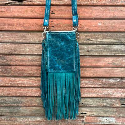 Carrie - Brindle w/ Turquoise Sand tool w/ bucking aces-Carrie-Western-Cowhide-Bags-Handmade-Products-Gifts-Dancing Cactus Designs